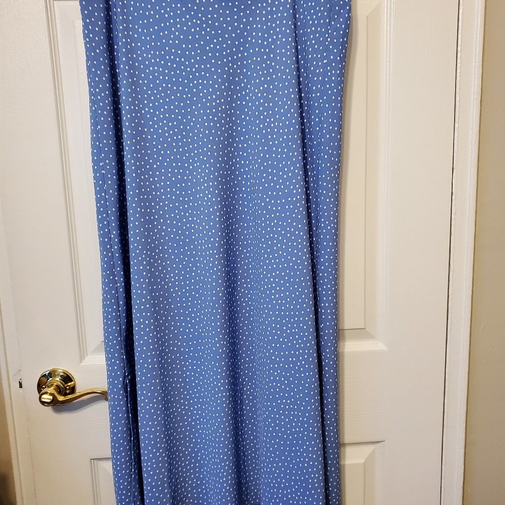 Loft Flowy Blue Polka Dot Maxi Skirt